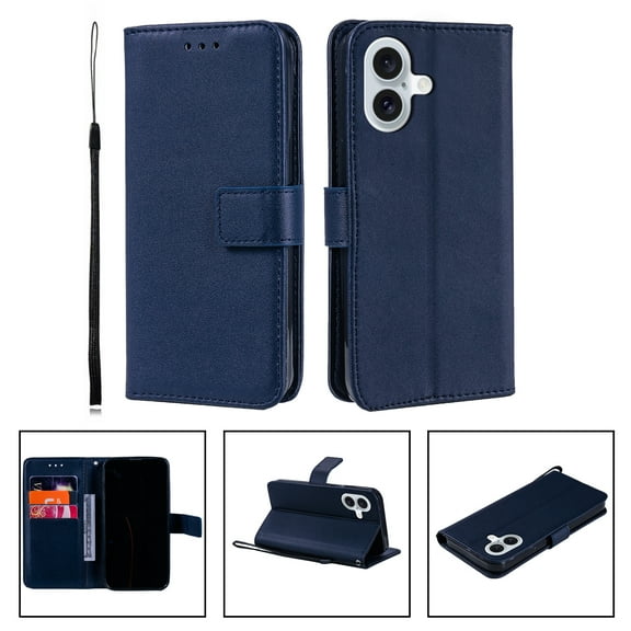 for iPhone 17 Wallet Case RFID Blocking,Premium Solid Color PU Leather Magnetic Buckle Folio Kickstand Flip with Card Slots & Kickstand Full Body Phone Case,Darkblue