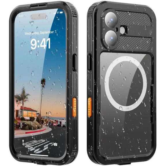 for iPhone 17 Waterproof Case Compatible with MagSafe, Magnetic Waterproof Full Body IP68 Underwater Case Built-in Screen Protector Military Grade Shockproof Phone Cover with Lanyard