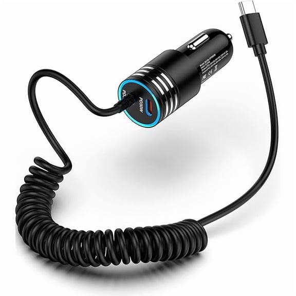 iPhone 17e 16e Car Charger USB C, 60W Dual PD Super Fast Charging Car Adapter with Coiled USB-C Cable for Apple 17/16 Pro Max/16 Pro/15 Plus/15Pro, iPad mini/Air/Pro 11 inch, Type C cargador para Car
