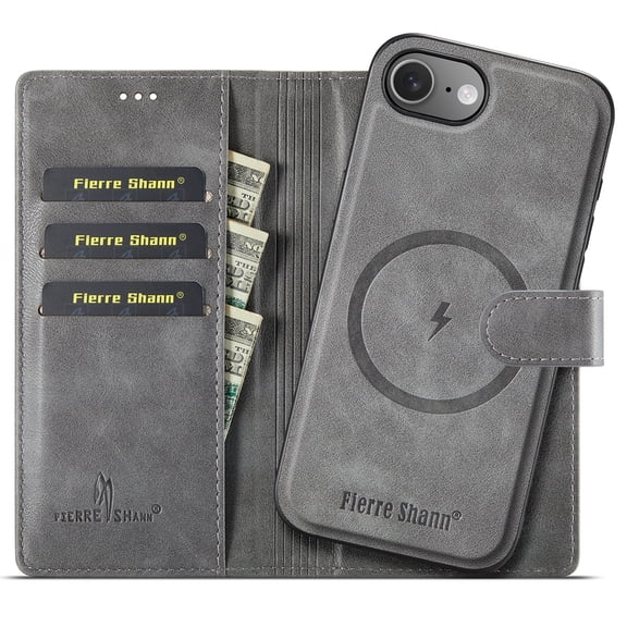for iPhone 17e/16e Detachable Magnetic Flip Wallet Case with RFID Blocking Card Slots, Support Wireless Charging, PU Leather Full Body Protection Kickstand Magnetic Clasp Rugged Cover, Gray