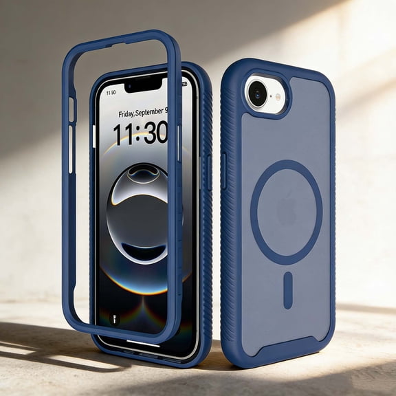 For iPhone 17e/16e Phone Case,2-in-1 Heavy Duty Shockrpoof Protection,Compatible With Wireless Charging,Skin-Friendly Matte Translucent Back,Non-Slip Durable Rugged Phone Case,Blue
