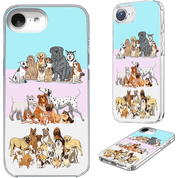 for iPhone 17e/16e/SE 2026/SE 2025 Case for Women Girl Men, Full Protective Shockproof Soft TPU Clear Slim Phone Cover Case for iPhone 17e 16e, Cute Cartoon Animal Pet Multi Breed Dog Puppy Pink