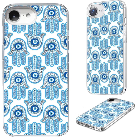 for iPhone 17e/16e/SE 2026/SE 2025 Case for Women Girl Men, Full Protective Shockproof Soft TPU Clear Slim Phone Cover for iPhone 17e 16e, Cool Magic Blue Golden White Turkey Evil Eye Hamsa Eye