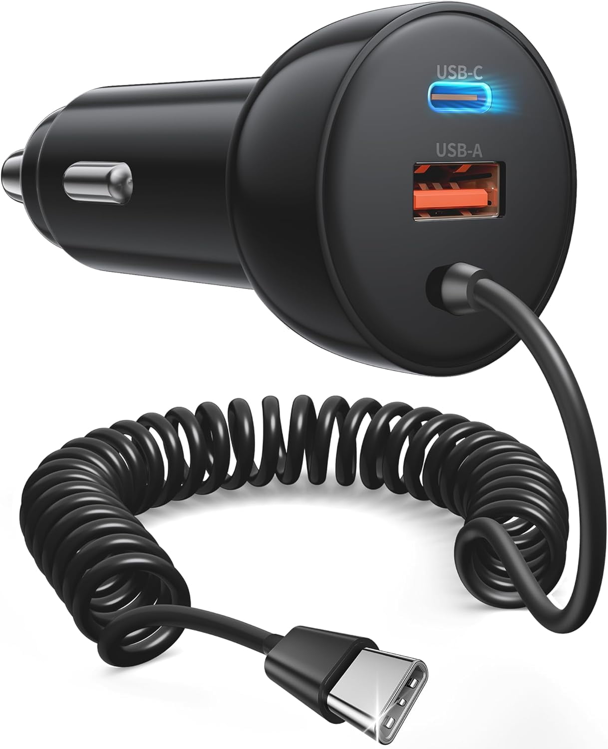 iPhone 17e 17 16 15 Pro Max Car Charger Fast Charging, 3-Port 90W Fast USB C Car Charger Adapter Cigarette Lighter with 4FT Coiled USB C Cable for iPhone 17e/17/17 Pro Max/Air/16/15 Pro/Plus, iPad