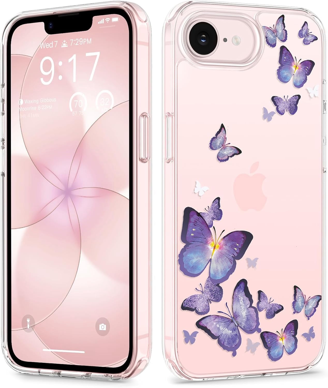 for iPhone 17e Case & iPhone 16e Case, [Non-Yellowing][Military-Grade Protection] Hard PC&TPU Bumper, Floral Shockproof Protective Clear Phone Case (Alluring Butterfly)