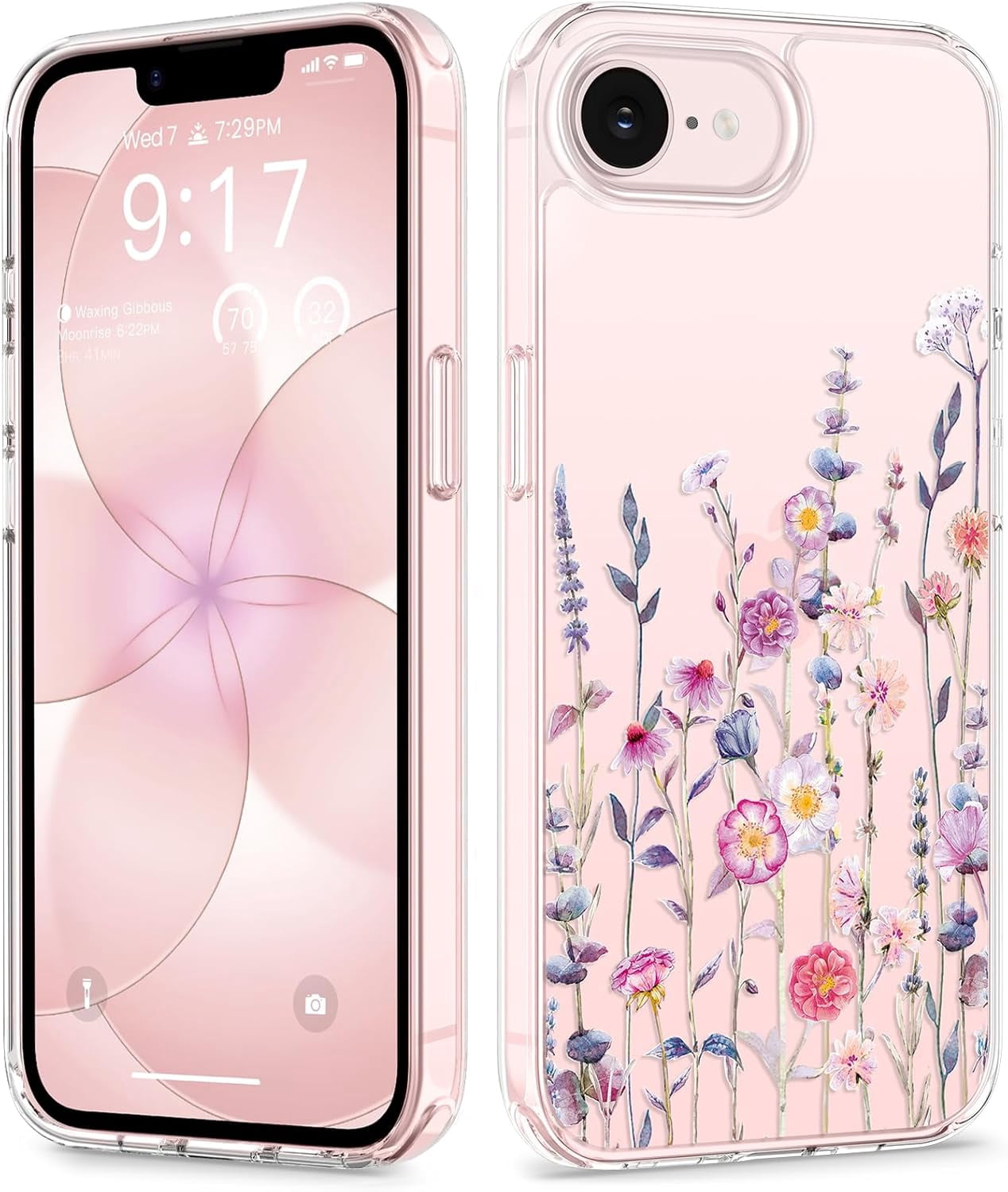 for iPhone 17e Case & iPhone 16e Case, [Non-Yellowing][Military-Grade Protection] Hard PC&TPU Bumper, Floral Shockproof Protective Clear Phone Case (Floratopia/Colorful)