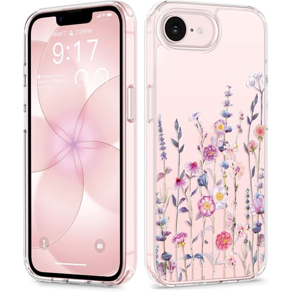 for iPhone 17e Case & iPhone 16e Case, [Non-Yellowing][Military-Grade Protection] Hard PC&TPU Bumper, Floral Shockproof Protective Clear Phone Case (Floratopia/Colorful)