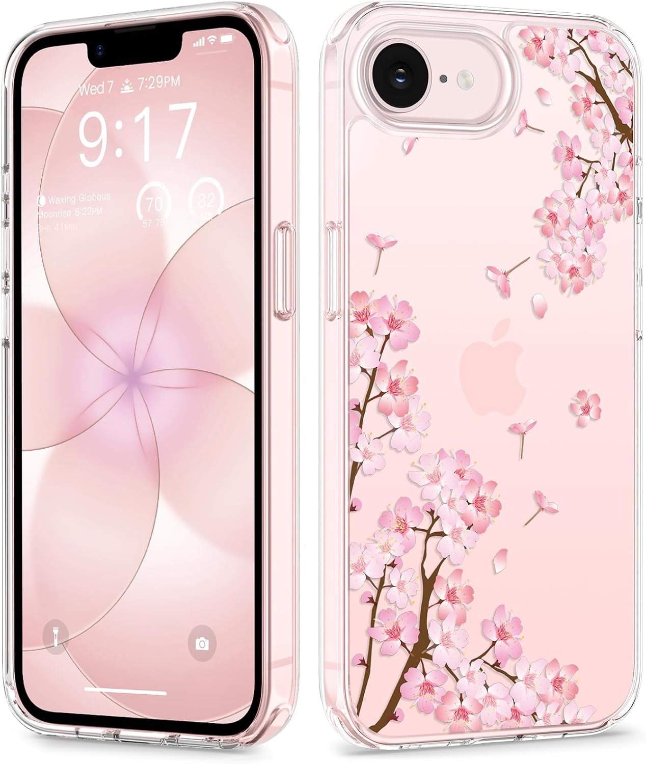 for iPhone 17e Case & iPhone 16e Case, [Non-Yellowing][Military-Grade Protection] Hard PC&TPU Bumper, Floral Shockproof Protective Clear Phone Case (Sakura/Pink)