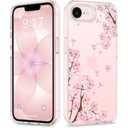 for iPhone 17e Case & iPhone 16e Case, [Non-Yellowing][Military-Grade Protection] Hard PC&TPU Bumper, Floral Shockproof Protective Clear Phone Case Sakura/Pink