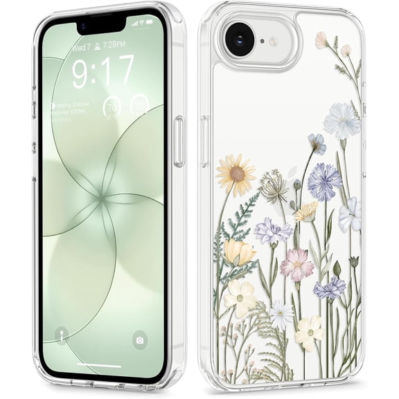 for iPhone 17e Case & iPhone 16e Case, [Non-Yellowing][Military-Grade Protection] Hard PC&TPU Bumper, Floral Shockproof Protective Clear Phone Case (Vibrant Spring)