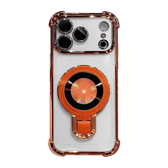 iPhone 17pro Case with Ring Stand 360°Ring Holder Kickstand [Support Magnetic Car Mount] Luxury Rose Gold Plating Edge Slim Shockproof Protective Phone Case Cover for iPhone 17pro, Orange