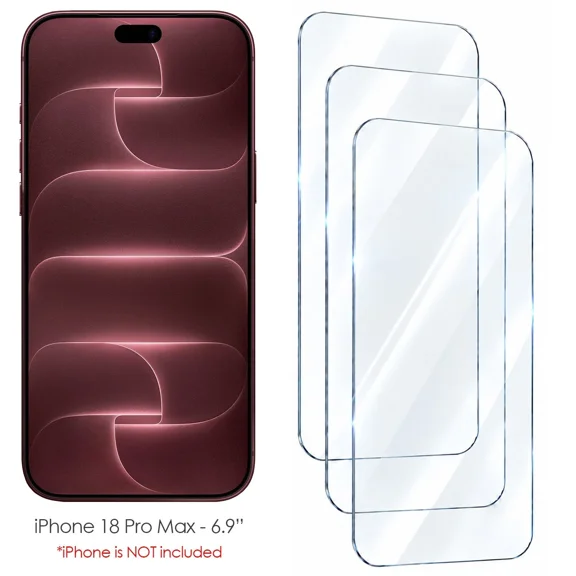 iPhone 18 Pro - Full Screen Transparent Tempered Glass Guard, HD Display Protection, Premium 9H Hardness, Crystal Clear Finish, Anti-Scratch, Shatter Resistant, Easy Installation - Pack of 3