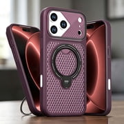 For iPhone 18 Pro Heat Dissipation Phone Case,with Invisible Foldable Ring Kickstand,Compatible with Wireless Charging,Breathable Back,Camera Protective Shockproof Durable Phone Case,Cherryred