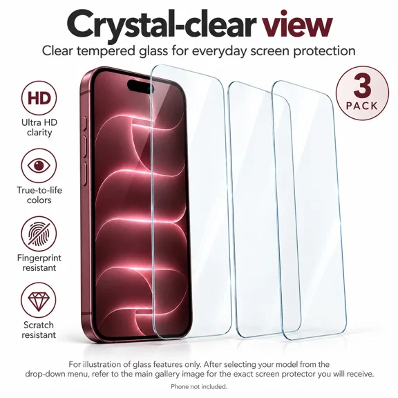 iPhone 18 Pro Max - Full Coverage Crystal Clear Glass Guard, HD Tempered Screen Protector, 9H Premium Toughness, Scratch Resistant, Shatter Protection, Easy Installation - Pack of 3
