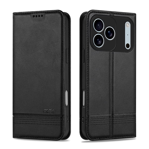 For iPhone 18 Pro PU Leather Wallet Flip Case, 3 Card Slots, ID Window & Cash Pocket, Magnetic Closure, Shock-Absorbing TPU Inner Shell, Slim Folio Protective Cover,Black