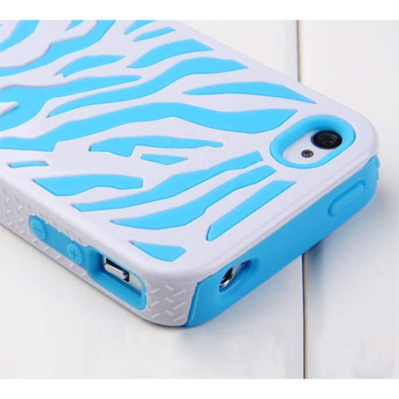 Blue-White Zebra Silicone Armor Case for iPhone 4/4S