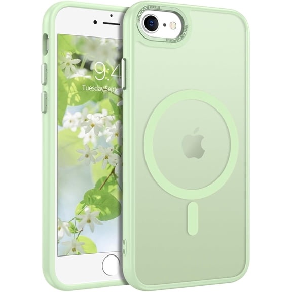 iPhone 6/6S/7/8/SE 2022/2020 Magnetic Case, Slim Shockproof Translucent Light Green Phone Case for Men Women Gifts