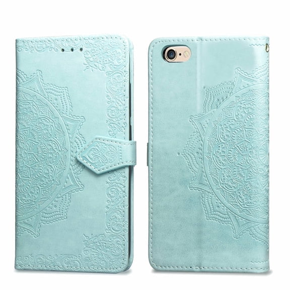 iPhone 6 6S Wallet Cases and Covers, Allytech Slim Premium PU Flip Stand Cover Mandala Embossed Full Body Protection with Card Holder Magnetic Closure for iPhone 6 6S, Green