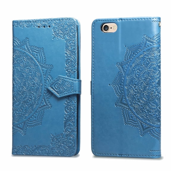 iPhone 6+ 6S+ Wallet Cases and Covers, Allytech Slim Premium PU Flip Stand Cover Mandala Embossed Full Body Protection with Card Holder Magnetic Closure for iPhone 6 Plus 6S Plus, Blue