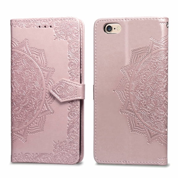 iPhone 6+ 6S+ Wallet Cases and Covers, Allytech Slim Premium PU Flip Stand Cover Mandala Embossed Full Body Protection with Card Holder Magnetic Closure for iPhone 6 Plus 6S Plus, Rosegold