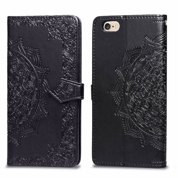 iPhone 6+ 6S+ Wallet Cases and Covers, Allytech Slim Premium PU Flip Stand Cover Mandala Embossed Full Body Protection with Card Holder Magnetic Closure for iPhone 6 Plus 6S Plus, Black