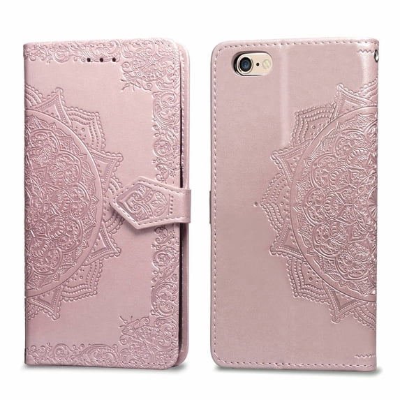 iPhone 6 6S Wallet Cases and Covers, Slim Premium PU Flip Stand Cover Mandala Embossed Full Body Protection with Card Holder Magnetic Closure for iPhone 6 6S, Rosegold