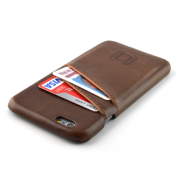 iPhone 6 Card Case by Dockem- Vintage Synthetic Leather Wallet Case, Ultra Slim Professional Executive Snap On Cover with 2 Card Holder Slots, Brown
