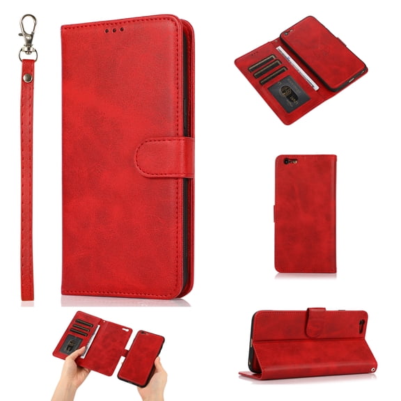 iPhone 6 Case, Cover for iPhone 6S, Allytech Detachable Case Support Magnetic Car Mount Case with Lanyard Card Holder Wallet Vegan Leather Shockproof Stand Case for iPhone 6/iPhone 6S(4.7"), Red