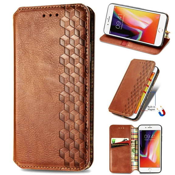 iPhone 6 Case,iPhone 6s Case,PU Leather TPU Wallet Cover with Card Holder Kickstand Hidden Magnetic Adsorption Shockproof Flip Folio Cell Phone Case for Apple iPhone 6 /6s 4.7 inch, Brown