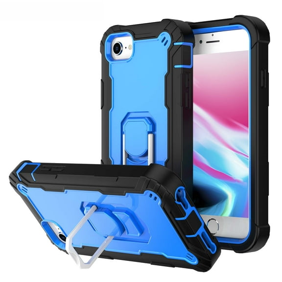 iPhone 6 Case, iPhone 7 Case, iPhone SE 2020 Case 2nd Gen, Allytech Full Body Shockproof Holster Hybrid 3 in 1 Slim Heavy Duty Rugged Case for iPhone 6/7/8/ iPhone SE 2020, Black + Blue