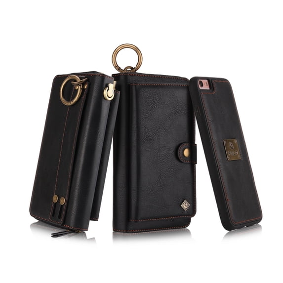 iPhone 6 Plus/ 6S Plus Wallet Case, Alleytech Girls Women Magnets Detachable Zipper Wallet Case Cover PU Leather Folio Flip Holster Carrying Case Card Holder for iPhone 6 Plus/6S Plus, Black