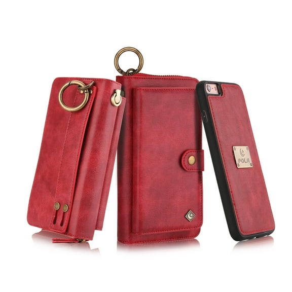 iPhone 6 Plus/ 6S Plus Wallet Case, Alleytech Girls Women Magnets Detachable Zipper Wallet Case Cover PU Leather Folio Flip Holster Carrying Case Card Holder for iPhone 6 Plus/6S Plus, Red