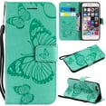 thumbnail image 1 of iPhone 6 Plus/ 6S Plus Wallet case, Allytech Pretty Retro Embossed Butterfly Flower Design PU Leather Book Style Wallet Flip Case Cover for Apple iPhone 6 Plus and iPhone 6S Plus, Green, 1 of 10