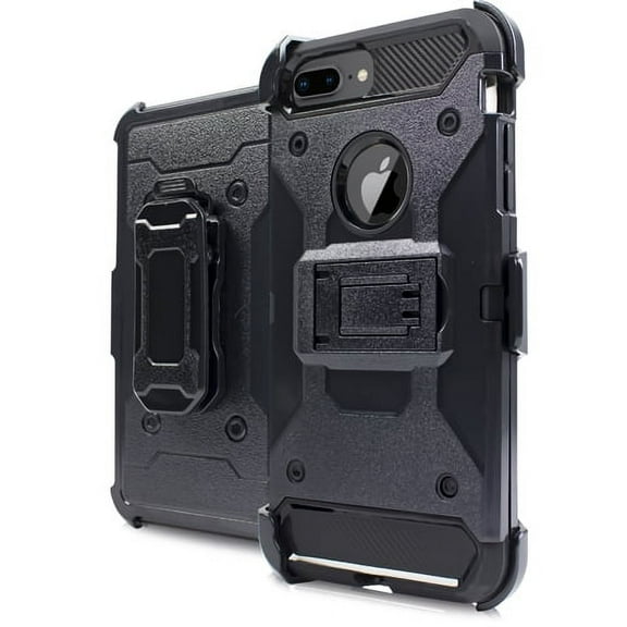 iPhone 6 Plus Case, With [Tempered Glass Screen Protector Included], STARSHOP Full Cover Heavy Duty Dual Layers Phone Cover with Kickstand and Locking Belt Clip-Black