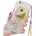 thumbnail image 1 of iPhone 6 Plus Liquid Case, 6s Plus Case, Goblet Wine Glass Liquid Quicksand Flowing Floating Bling Glitter Sexy Makeup Case for Girls with Wrist Strap (Rose), 1 of 1