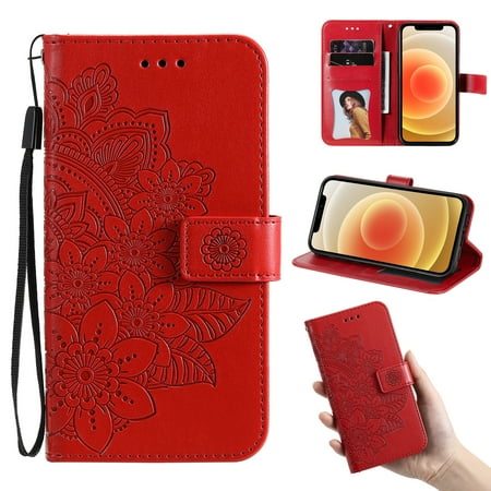 iPhone 6 Plus Wallet Case, iPhone 6S Plus Flip Case with Card Holder, Allytech Embossed Patterned PU Leather Phone Cover with Magnetic Kickstand Wrist Strap for iPhone 6 Plus/6S Plus(5.5"), Red