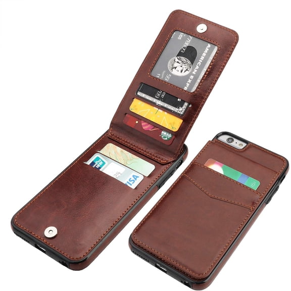 iPhone 6 Plus iPhone 6S Plus Case Wallet with Credit Card Holder, Premium Leather Magnetic Clasp Kickstand Heavy Duty Protective Cover for iPhone 6 Plus/6S Plus 5.5 Inch (Brown)