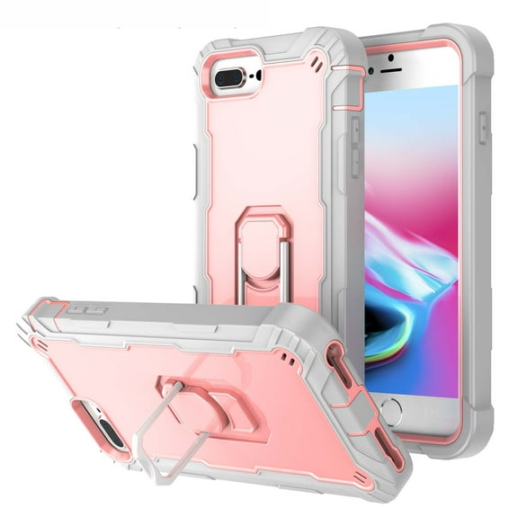 iPhone 6 Plus/iPhone 7 Plus Case 5.5", iPhone 8 Plus Cover, Allytech Heaavy Duty Four Layer Dropproof Defender Ring Kickstand Cell Phone Case for iPhone 8 Plus/7 Plus/6 Plus(5.5 inch), Gray + Rosegold