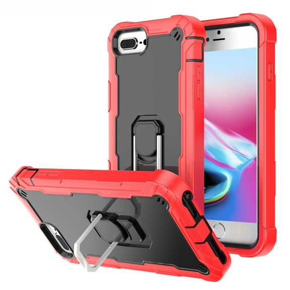 iPhone 6 Plus/iPhone 7 Plus Case 5.5", iPhone 8 Plus Cover, Allytech Heaavy Duty Four Layer Dropproof Defender Ring Kickstand Cell Phone Case for iPhone 8 Plus/7 Plus/6 Plus(5.5 inch), Red + Black