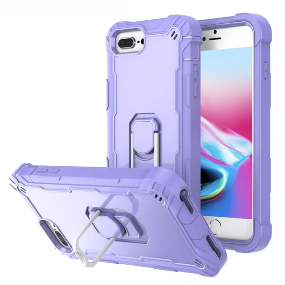 iPhone 6 Plus/iPhone 7 Plus Case 5.5", iPhone 8 Plus Cover, Heaavy Duty Four Layer Dropproof Defender Ring Kickstand Cell Phone Case for iPhone 8 Plus/7 Plus/6 Plus(5.5 inch), Purple