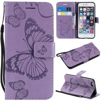 iPhone 6 Wallet Case, iPhone 6 Pattern Case,  Embossed Big Butterfly Magnetic Flip PU Leather Folio Stand Case Cover Built-in Card Slots & Money Pocket, with wrist Strap, Purple