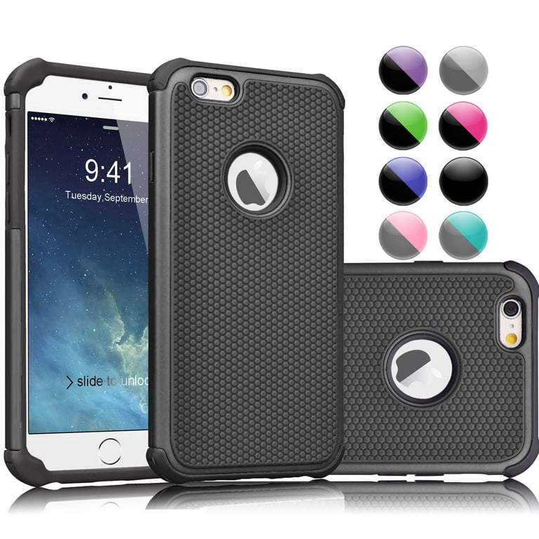 iPhone 6S Case,iPhone Case, Njjex [Black/Black] Rugged Rubber