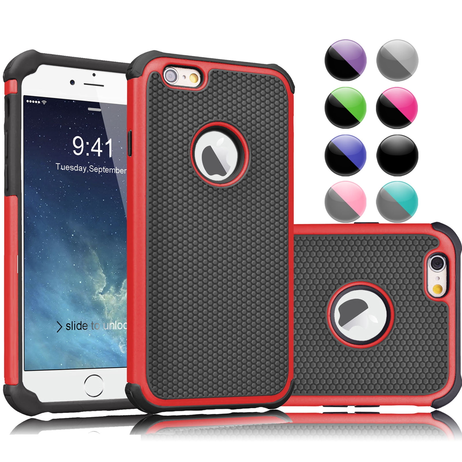 iPhone 6S Case,iPhone 6 Case, Njjex [Hot Pink/Black] Rugged Rubber