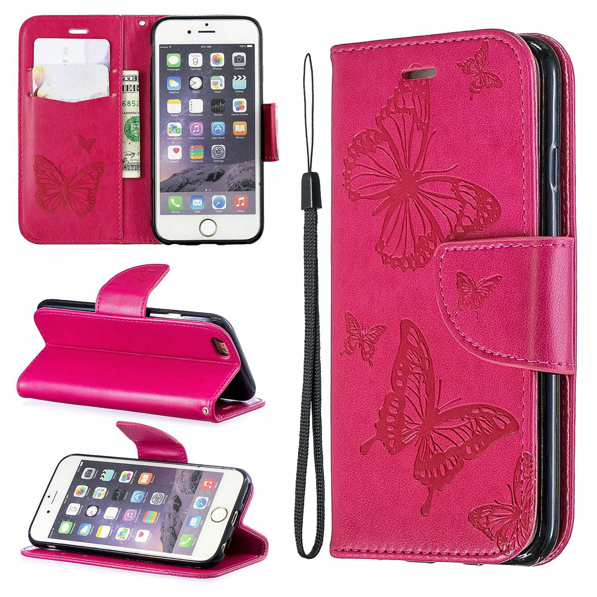 iPhone 6S Wallet Case, iPhone Case, Dteck Embossed Butterfly