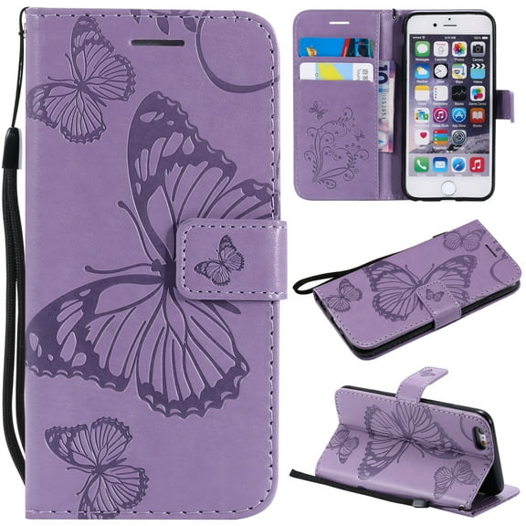 iPhone 6S Wallet Case, iPhone 6 Pattern Case, Dteck Embossed Big Butterfly Magnetic Flip PU Leather Folio Stand Case Cover Built-in Card Slots & Money Pocket, with wrist Strap, Purple