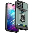 thumbnail image 1 of For iPhone 6s/6 Case with Card Holder & 360° Magnetic Ring Stand Heavy Duty Camera Lens Slide Dual Layer Shockproof Hidden Card Slot Slim Wallet Phone Case Cover for Women Men,Darkgreen, 1 of 7
