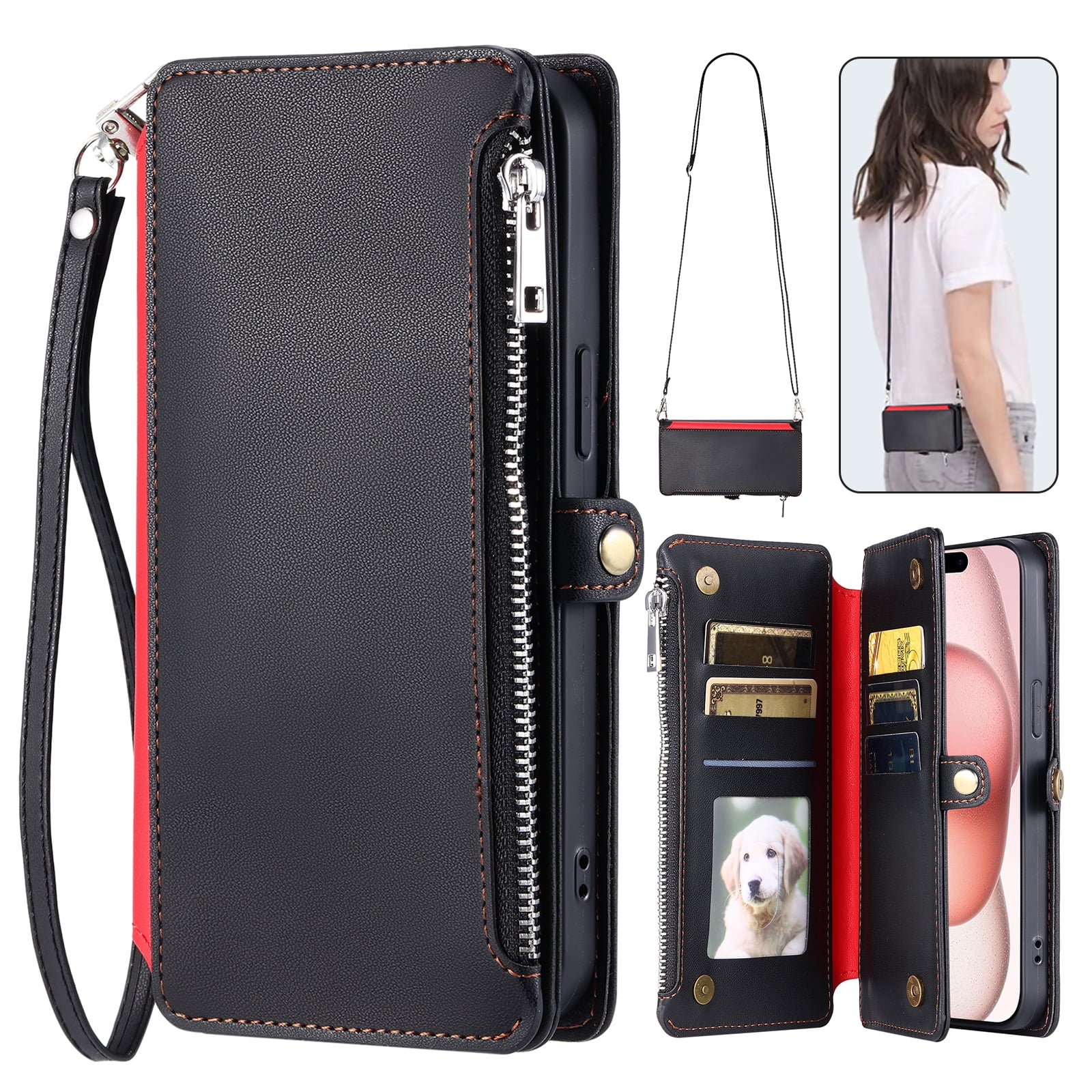 For iPhone 6s/6 Wallet Case – Crossbody Strap+Hand Lanyard