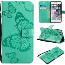 iPhone 6s Plus Wallet Case, iPhone 6 Plus Case, Dteck Embossed Big Butterfly Magnetic Flip PU Leather Folio Stand Case Cover Built-in Card Slots & Money Pocket, with wrist Strap, Green