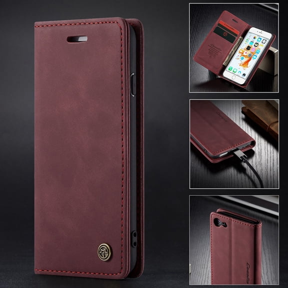 iPhone 6s Wallet Case, iPhone 6 Case,Shockproof Premium Leather Magnetic Flip Folio Stand Protective Cover,Red