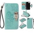 thumbnail image 1 of iPhone 7 / 8 Case, Allytech Premium Leather Cute Glitter Owl Shockproof Folio Stand Drop Proof Cards Slots Bumper Magnetic Book Style Wallet Case Cover for Apple iPhone 8/ iPhone 7, Green, 1 of 7